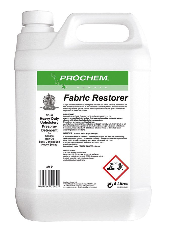 NIMBUS | Prochem B108-05 Fabric Restorer 5 Litre | Chemicals, Fine Fabric, Multibuy, Prochem, prochem chemicals, Upholstery & Fine Fabric Products, | Prochem
