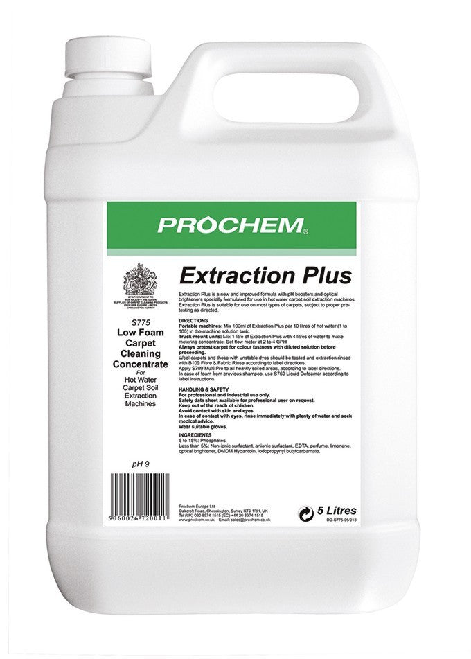 NIMBUS | Prochem S775-05 Extraction Plus 5 Litre | Carpet Extraction Liquid Detergents, Chemicals, Extraction Liquids, Multibuy, Prochem, prochem chemicals, | Prochem